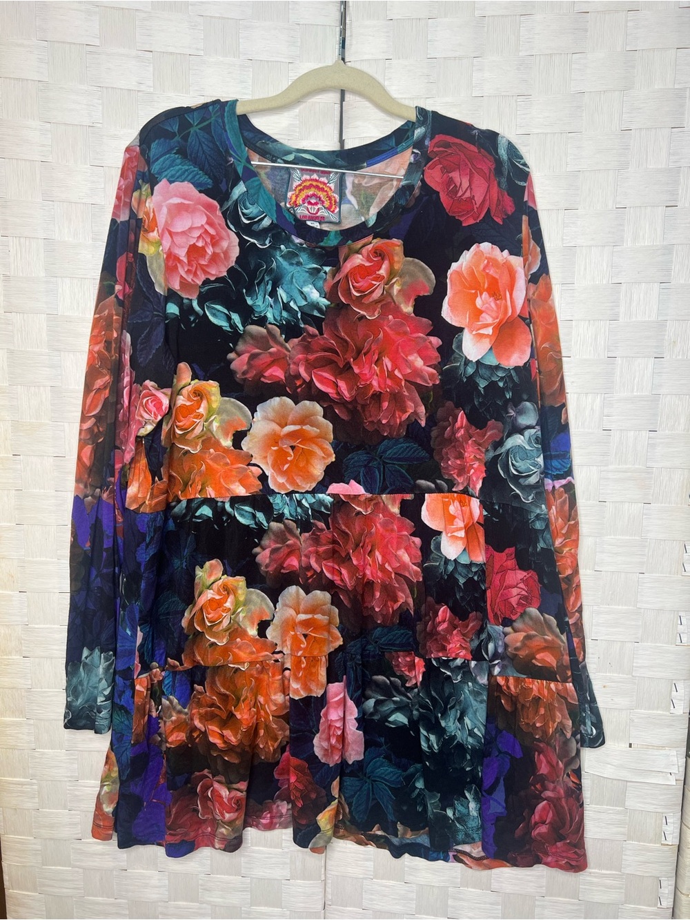Johnny Was Los Angeles Floral Tunic Top XL Rose Print Long Sleeve Boho